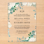 Ivory Floral Sage Green Leaves Wedding Acryleinladungen (Vorderseite)