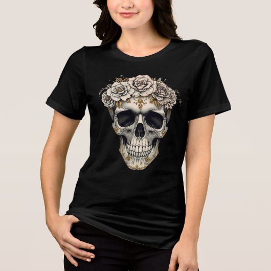 Ivory Floral Skull | Gothic Halloween Costume Tee (Vorderseite)