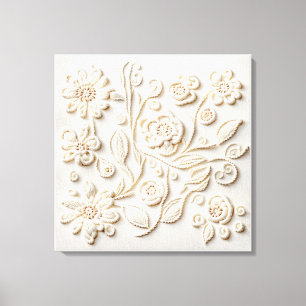 Ivory Floral Stickerei Leinwanddruck