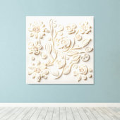 Ivory Floral Stickerei Leinwanddruck (Insitu (Holzboden))