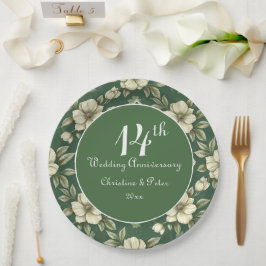 Ivory Floral und Emerald Wedding Jahrestag Pappteller