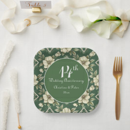 Ivory Floral und Emerald Wedding Jahrestag Pappteller