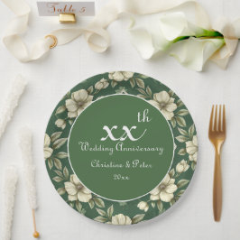 Ivory Floral und Emerald Wedding Jahrestag Pappteller