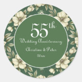 Ivory Floral und Emerald Wedding Jahrestag Runder Aufkleber (Vorderseite)