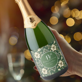 Ivory Floral und Emerald Wedding Jahrestag Schaumweinetikett