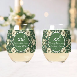 Ivory Floral und Emerald Wedding Jahrestag Weinglas Ohne Stiel