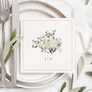 Ivory Floral Watercolor Wedding Initials Napkin Serviette