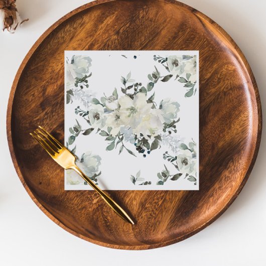 Ivory Floral Watercolor Wedding Napkin Serviette