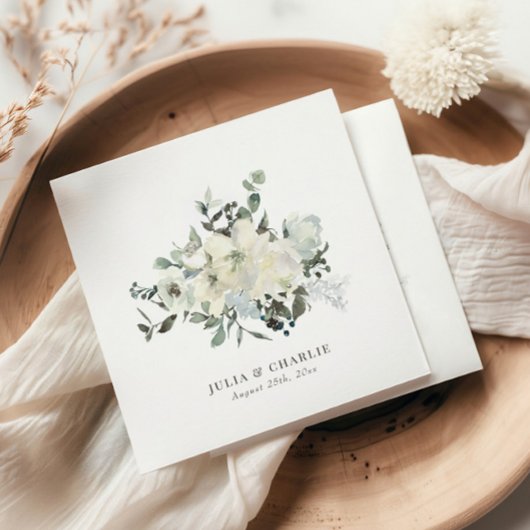 Ivory Floral Watercolor Wedding Napkin Serviette