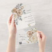 Ivory Floral Wedding with QR Code All In One Einladung (Abreißen)