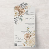 Ivory Floral Wedding with QR Code All In One Einladung (Innen Boden)