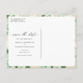 Ivory Floral Wreath mit Grün Save the Date Ankündigungspostkarte (Rückseite)