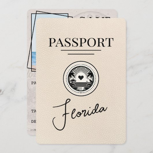 Ivory Florida Passport Save the Date (Vorne/Hinten)