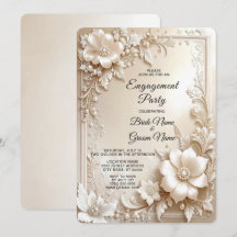 Ivory Flowers Engagement Invitation
