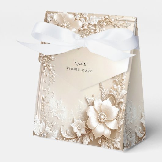 Ivory Flowers Favor Box Geschenkschachtel (Vorderseite)