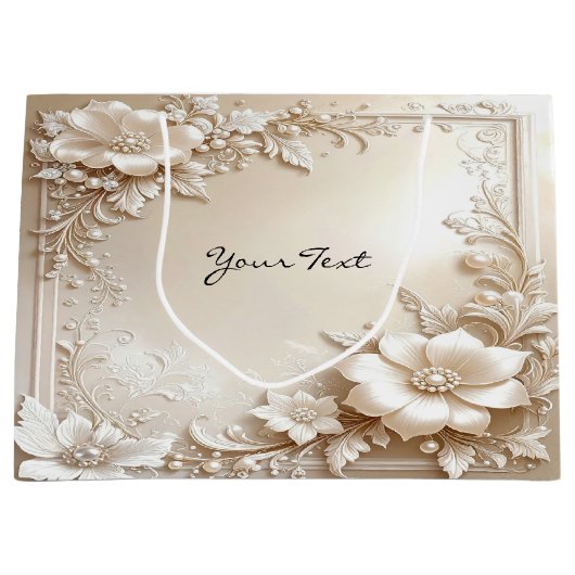 Ivory Flowers Gift Bag Große Geschenktüte (Vorderseite)