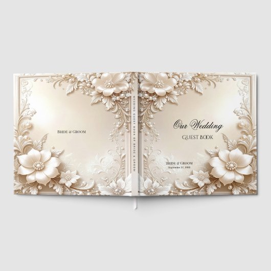 Ivory Flowers Guest Book Gästebuch (Voll)