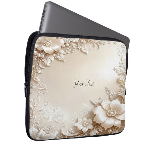 Ivory Flowers Laptop Sleeve (Vorne Rechts)