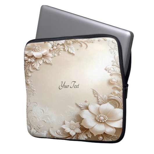 Ivory Flowers Laptop Sleeve (Vorderseite Links)