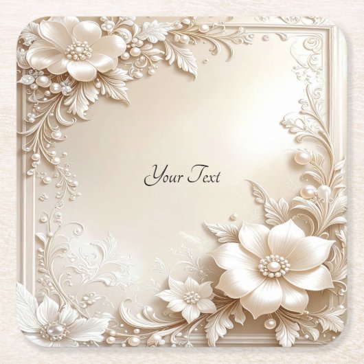 Ivory Flowers Paper Coaster Rechteckiger Pappuntersetzer (Vorderseite)