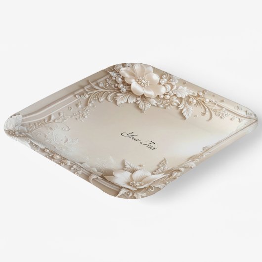 Ivory Flowers Paper Plate Pappteller (Gewinkelt)