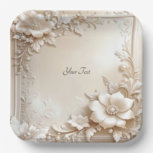 Ivory Flowers Paper Plate Pappteller (Vorderseite)