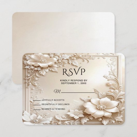 Ivory Flowers RSVP Card Karte (Vorne/Hinten)