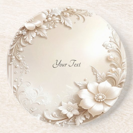 Ivory Flowers Sandstone Coaster Getränkeuntersetzer (Vorne)