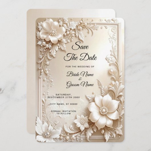 Ivory Flowers Save the Date (Vorne/Hinten)