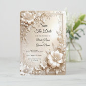 Ivory Flowers Save the Date (Stehend Vorderseite)