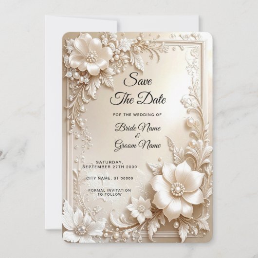 Ivory Flowers Save the Date (Vorderseite)