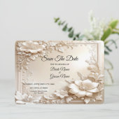 Ivory Flowers Save The Date (Stehend Vorderseite)