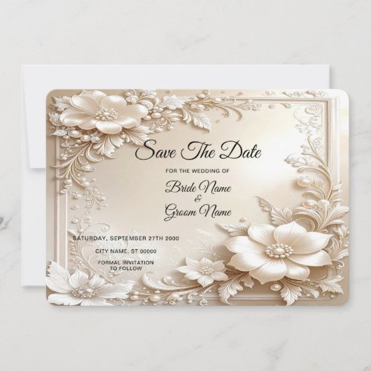 Ivory Flowers Save The Date (Vorderseite)