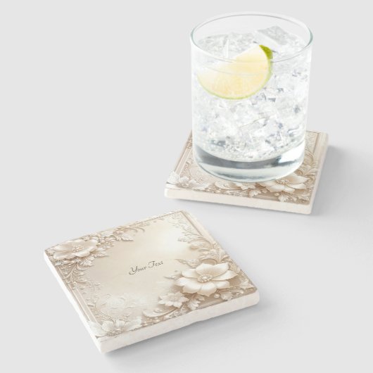 Ivory Flowers Stone Coaster Steinuntersetzer (Seitenansicht)