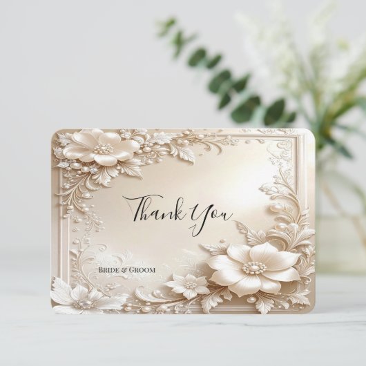 Ivory Flowers Thank You Card Dankeskarte (Stehend Vorderseite)