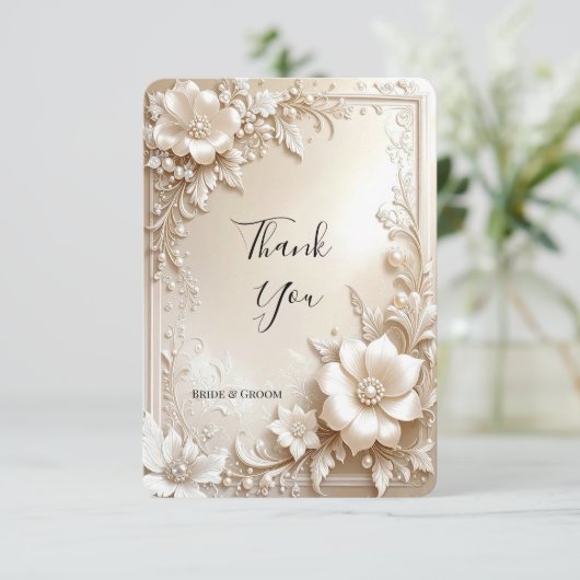 Ivory Flowers Thank You Card Dankeskarte (Stehend Vorderseite)