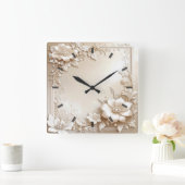 Ivory Flowers Wall Clock Quadratische Wanduhr (Zuhause)
