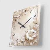 Ivory Flowers Wall Clock Quadratische Wanduhr (Winkel)