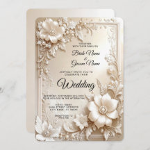 Ivory Flowers Wedding Invitation