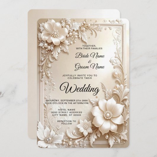Ivory Flowers Wedding Invitation Einladung (Vorne/Hinten)