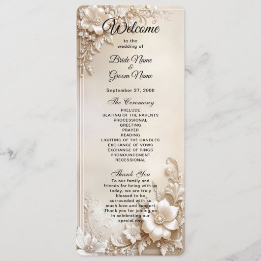 Ivory Flowers Wedding Program Programm (Vorderseite)
