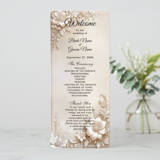 Ivory Flowers Wedding Program Programm (Stehend Vorderseite)