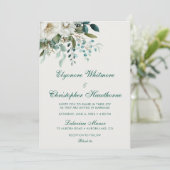 Ivory Forest Teal Script Floral Wedding Einladung (Stehend Vorderseite)