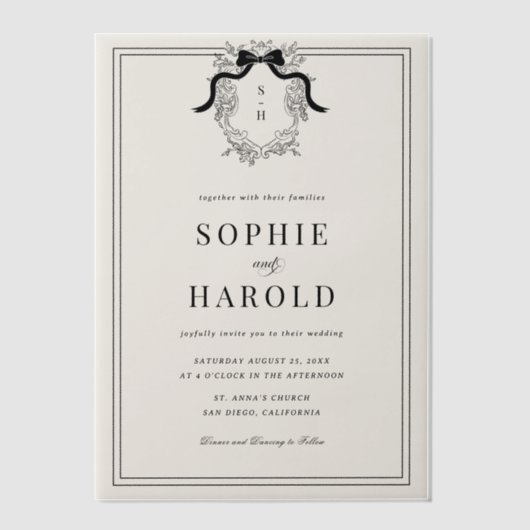 Ivory French Crest Monogram Wedding Pergament Einladungen (Vorderseite)