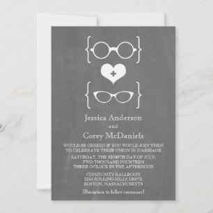 Ivory Geeky Glasses Chalkboard Wedding Invite Einladung