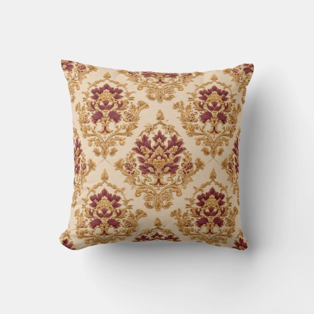 Ivory Gilded Floral Damask Kissen (Vorderseite)