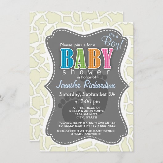 Ivory Giraffe Animal Print Einladung (Vorne/Hinten)