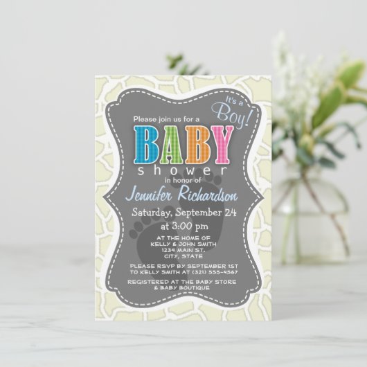 Ivory Giraffe Animal Print Einladung (Stehend Vorderseite)