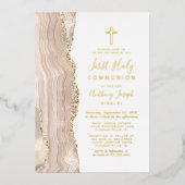 Ivory Gold Agate Erste Heilige Kommune Folieneinladung (Vorderseite)