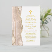 Ivory Gold Agate Erste Heilige Kommune Folieneinladung (Stehend vorne)